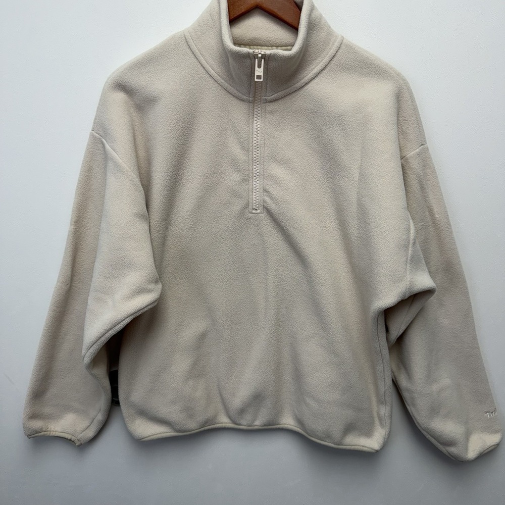 TNA Aritzia Cream Beige Fleece Half‎ Zip Pullover Sweater Size 2XS XXS